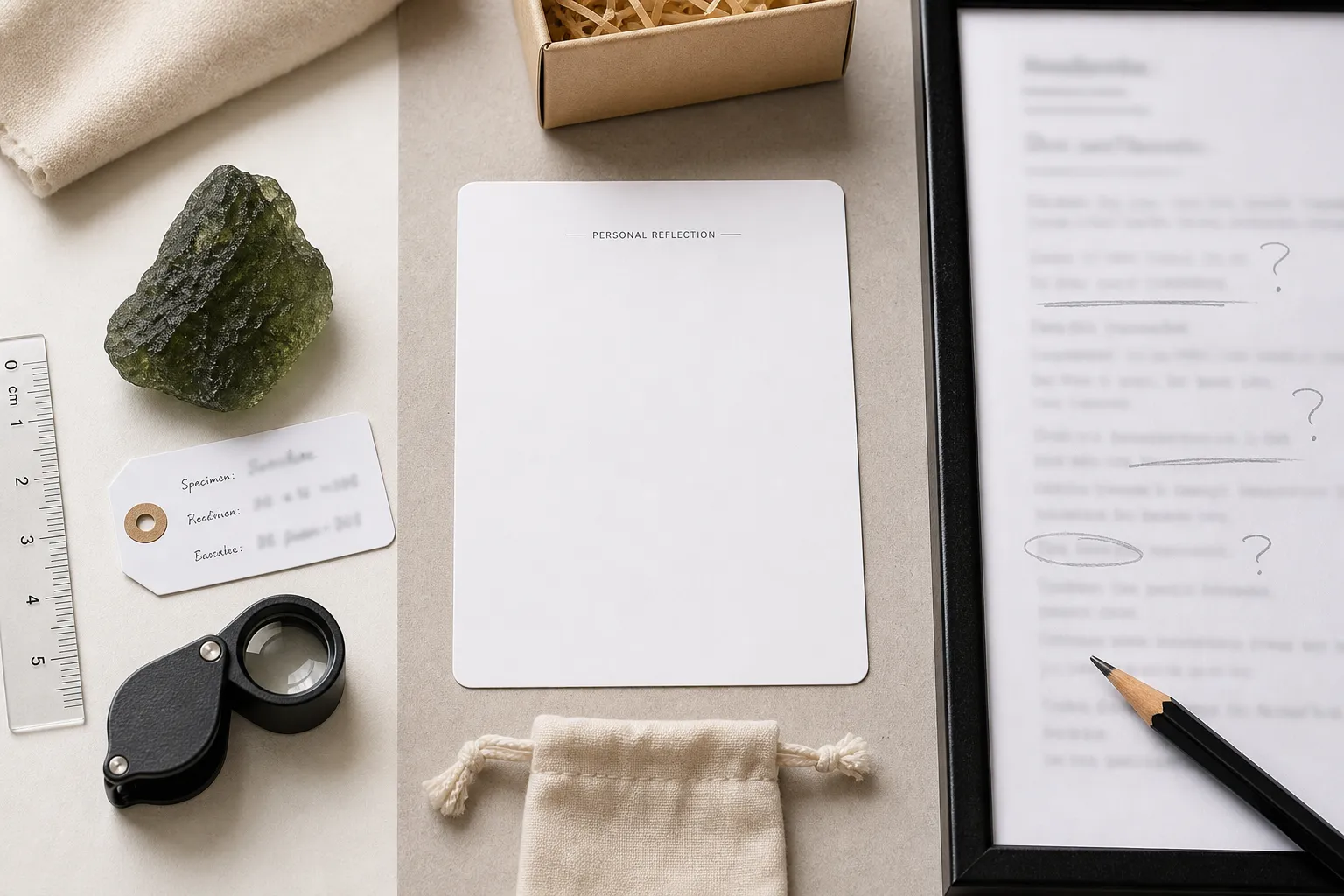 A Moldavite kit separated into factual, symbolic, and promotional layers for responsible evaluation